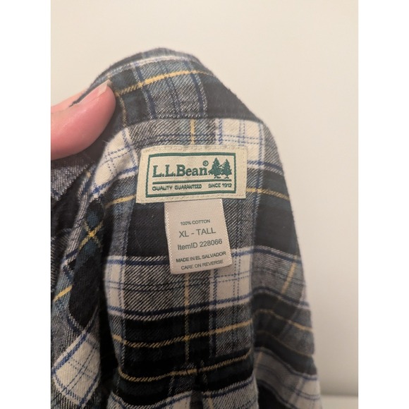 LL Bean Mens‎ XL Tall Green Plaid Long Sleeve Shirt Heavy Flannel Cotton Outdoor - Picture 6 of 7
